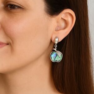 Vintage Silver Apple Earrings with Abalone Inlay